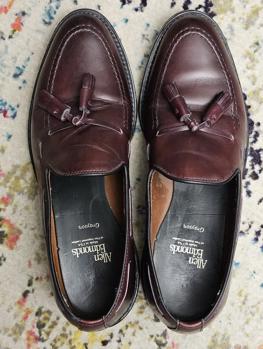 Allen Edmonds Grayson Tassel Loafers Men's Dress Shoes 8.5 D Burgundy Oxblood